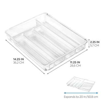 iDesign Linus Expandable Kitchen Drawer Organizer for Silverware, Spatulas, Gadgets - Clear