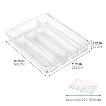 iDesign Linus Expandable Kitchen Drawer Organizer for Silverware, Spatulas, Gadgets - Clear