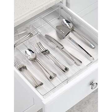 iDesign Linus Expandable Kitchen Drawer Organizer for Silverware, Spatulas, Gadgets - Clear