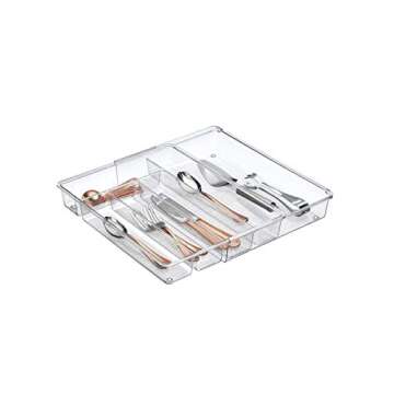 iDesign Linus Expandable Kitchen Drawer Organizer for Silverware, Spatulas, Gadgets - Clear