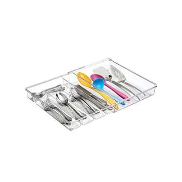 iDesign Linus Expandable Kitchen Drawer Organizer for Silverware, Spatulas, Gadgets - Clear