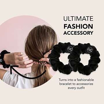 invisibobble Sprunchie Spiral Hair Ring - True Black- 2 Pack - Scrunchie Stylish Bracelet, Strong Elastic Grip Coil Accessories for Women - Gentle for Girls Teens and Thick Hair