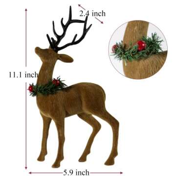 Lotus Hills 2pcs Reindeer Christmas Decorations, Flocking Christmas Reindeer Figurines with Red Berr...