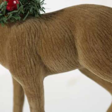 Lotus Hills 2pcs Reindeer Christmas Decorations, Flocking Christmas Reindeer Figurines with Red Berry and Pine Needle, Deer Décor Christmas Table Decorations, Christmas Table Centerpieces