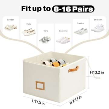 Delamu Shoe Organizer for Closet, Fabric Shoe Storage Boxes with Clear Cover, Adjustable Dividers for Shoe Box Organizer, Foldable Space-saving Shoe Organizer Box, Ornament Storage Box, Beige, 1-Pack