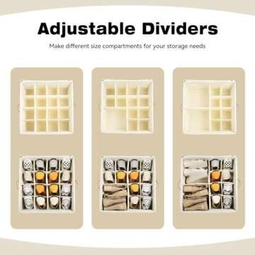 Delamu Shoe Organizer for Closet, Fabric Shoe Storage Boxes with Clear Cover, Adjustable Dividers for Shoe Box Organizer, Foldable Space-saving Shoe Organizer Box, Ornament Storage Box, Beige, 1-Pack