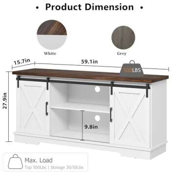 IDEALHOUSE Farmhouse Tv Stand for 65 Inch TVs, Entertainment Center with Sliding Barn Doors and Adju...