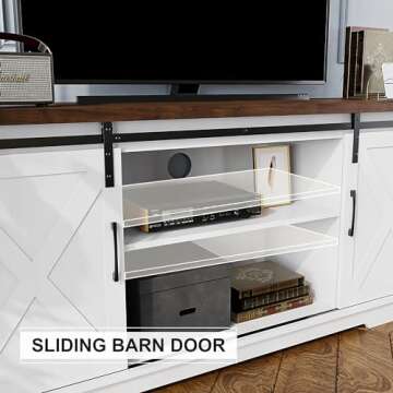 IDEALHOUSE Farmhouse Tv Stand for 65 Inch TVs, Entertainment Center with Sliding Barn Doors and Adjustable Shelf, Modern Storage Media TV Console TV Stand Table for Living Room, Bedroom, White