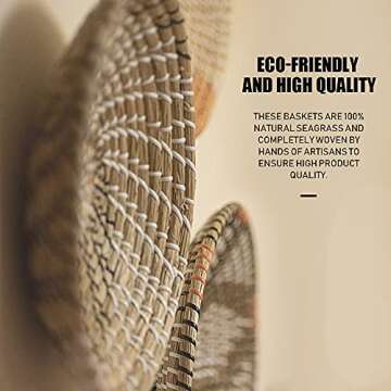 Handmade Hanging Woven Wall Basket Decor Set of 3, Wicker Wall Decor, Seagrass Woven Basket Wall Decor, Wicker Baskets, Rattan Wall Decor for Boho Wall Art, Round Wicker Decorative Tray