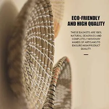 Handmade Hanging Woven Wall Basket Decor Set of 3, Wicker Wall Decor, Seagrass Woven Basket Wall Decor, Wicker Baskets, Rattan Wall Decor for Boho Wall Art, Round Wicker Decorative Tray