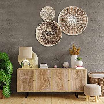 Handmade Hanging Woven Wall Basket Decor Set of 3, Wicker Wall Decor, Seagrass Woven Basket Wall Decor, Wicker Baskets, Rattan Wall Decor for Boho Wall Art, Round Wicker Decorative Tray