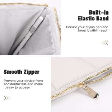 MoKo 9-11 Inch Puffy Tablet Sleeve Bag Fit with New 11-inch iPad Pro M4/iPad Air M2, iPad 10th Gen 10.9, iPad Pro 11, iPad Air 4/5th Gen 10.9, Built-in Elastic Band, PU Leather Carrying Case, White