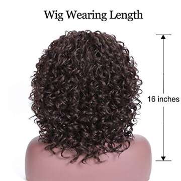 Donmily Hair Afro Kinky Curly Brown Synthetic Wigs Machine Made Wigs For Black Women Heat Resistant with Cap Replacement Wigs 16 inch (16, Brown)