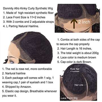 Donmily Hair Afro Kinky Curly Brown Synthetic Wigs Machine Made Wigs For Black Women Heat Resistant with Cap Replacement Wigs 16 inch (16, Brown)