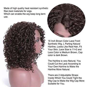 Donmily Hair Afro Kinky Curly Brown Synthetic Wigs Machine Made Wigs For Black Women Heat Resistant with Cap Replacement Wigs 16 inch (16, Brown)