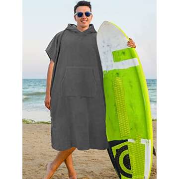 SUN CUBE Surf Poncho Changing Robe with Hood, Thick Quick Dry Microfiber Wetsuit Changing Towel for ...