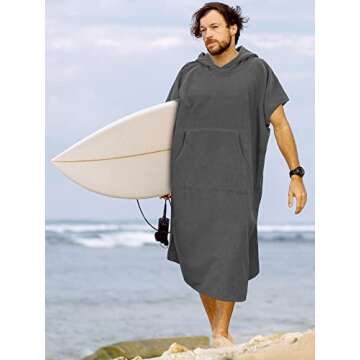 SUN CUBE Surf Poncho Changing Robe with Hood, Thick Quick Dry Microfiber Wetsuit Changing Towel for Surfing Beach Swim Outdoor Sports Men, Absorbent Wearable Towel Cover Up with Pocket, Gray