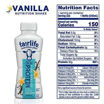 Fair Life Nutrition Plan High Protein Liquid Shake, Vanilla, 11.5 Fl Oz, Pack of 12