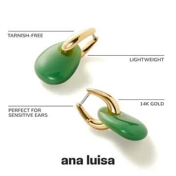 Ana Luisa Kayla Gold Hoop Drop Earrings for Women - Elegant 14K Gold Plated Hoops with Green Stone Accent - Hypoallergenic, Water-Resistant, Tarnish-Free Jewelry - Versatile, Lightweight, Comfortable