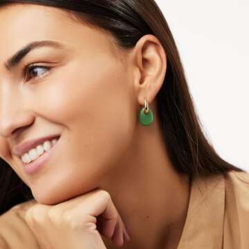 Ana Luisa Kayla Gold Hoop Drop Earrings for Women - Elegant 14K Gold Plated Hoops with Green Stone Accent - Hypoallergenic, Water-Resistant, Tarnish-Free Jewelry - Versatile, Lightweight, Comfortable