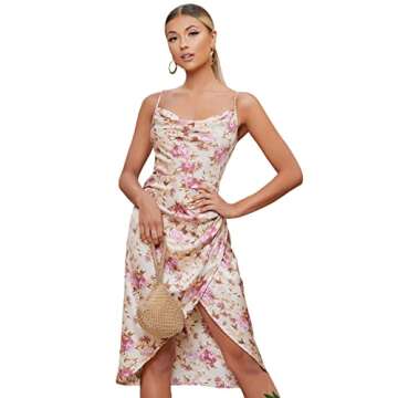 Floerns Floral Print Cowl Neck Sleeveless Dress for Parties
