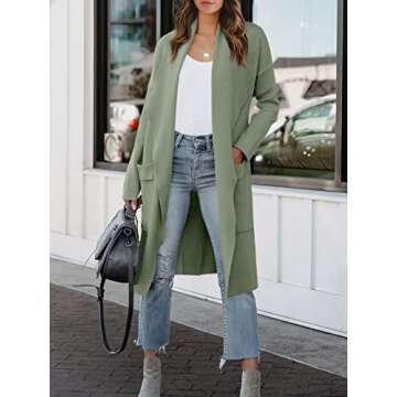 ANRABESS Women's Long Cardigan Sweater 2025 Fall Fashion Casual Oversized Knit Open Front Coatigan Jacket Coat Trendy Outfits Olive Large