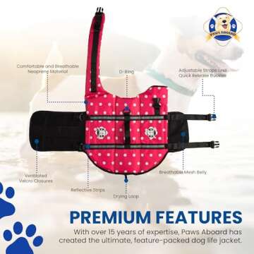 Paws Abroad Dog Life Jacket - Keep Your Canine Safe with a Neoprene Life Vest for Swimming and Boating - Available in Different Sizes, Color and Design to Choose - Pink and White Polka Dot - X-Small