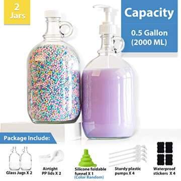 Sovietiep 2 Pack 64 Oz Laundry Detergent Dispenser with Pump and Lid - Half Gallon Glass Pump Bottle for Laundry Soap Dispenser, Liquid Detergent, Fabric Softener Dispenser - Extra Label, Funnel