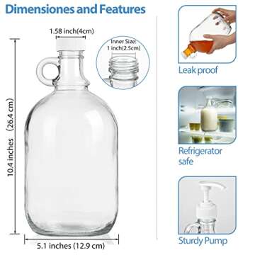 Sovietiep 2 Pack 64 Oz Laundry Detergent Dispenser with Pump and Lid - Half Gallon Glass Pump Bottle for Laundry Soap Dispenser, Liquid Detergent, Fabric Softener Dispenser - Extra Label, Funnel