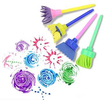 Kids Early Learning Sponge Painting Brushes Kit, 42 Pieces Sponge Drawing Shapes Paint Craft Brushes for Toddlers Assorted Pattern, Including Children Waterproof Art Painting Smock Apron