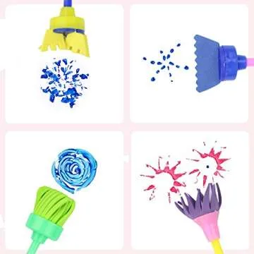 Kids Early Learning Sponge Painting Brushes Kit, 42 Pieces Sponge Drawing Shapes Paint Craft Brushes for Toddlers Assorted Pattern, Including Children Waterproof Art Painting Smock Apron
