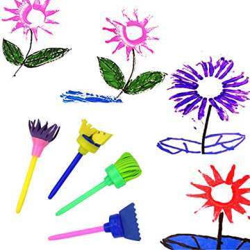 Kids Early Learning Sponge Painting Brushes Kit, 42 Pieces Sponge Drawing Shapes Paint Craft Brushes for Toddlers Assorted Pattern, Including Children Waterproof Art Painting Smock Apron