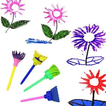 Kids Early Learning Sponge Painting Brushes Kit, 42 Pieces Sponge Drawing Shapes Paint Craft Brushes for Toddlers Assorted Pattern, Including Children Waterproof Art Painting Smock Apron