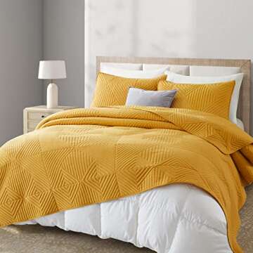 Lavsiry Queen Mustard Quilt Bedding Set, Summer Lightweight Full Size Yellow Large Diamond Pattern Bed Spread, Soft Microfiber Bedspread & Coverlet for All Seasons - 3 Piece(1 Quilt, 2 Pillow Shams)