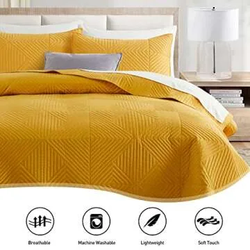 Lavsiry Queen Mustard Quilt for All Seasons Bedding