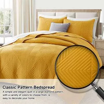 Lavsiry Queen Mustard Quilt for All Seasons Bedding