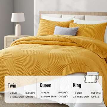 Lavsiry Queen Mustard Quilt Bedding Set, Summer Lightweight Full Size Yellow Large Diamond Pattern Bed Spread, Soft Microfiber Bedspread & Coverlet for All Seasons - 3 Piece(1 Quilt, 2 Pillow Shams)