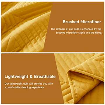Lavsiry Queen Mustard Quilt Bedding Set, Summer Lightweight Full Size Yellow Large Diamond Pattern Bed Spread, Soft Microfiber Bedspread & Coverlet for All Seasons - 3 Piece(1 Quilt, 2 Pillow Shams)
