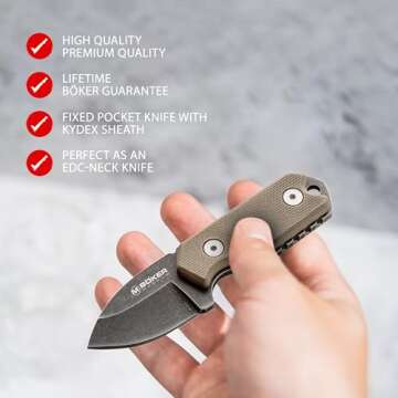 Boker Magnum Lil Friend Micro - Small Fixed Blade Neck Knife with Sheath, 1.38 Inch, 440A Stainless ...