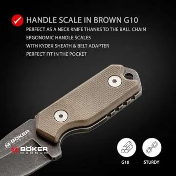 Boker Magnum Lil Friend Micro - Small Fixed Blade Neck Knife with Sheath, 1.38 Inch, 440A Stainless Steel Blade, G10 Handle (02SC743) -Lightweight, Compact EDC Knife, Multi-Color