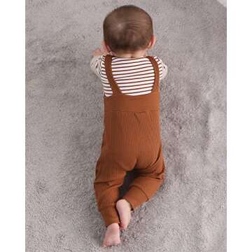 YUEMION Baby Boy Clothes 3 6 Months Newborn Infant Boy Outfits 2Pcs Stripe Top Romper Pants Set Overalls Toddler Boy Clothes(Brown, 3-6 Months)