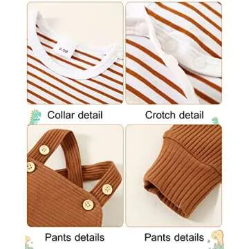 YUEMION Baby Boy Clothes 3 6 Months Newborn Infant Boy Outfits 2Pcs Stripe Top Romper Pants Set Overalls Toddler Boy Clothes(Brown, 3-6 Months)