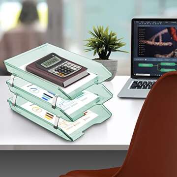 Acrimet Facility 3 Tier Letter Tray, Front Load, Letter Size/A4, Desktop File Organizer, Plastic (Clear Green Color)