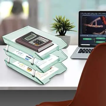 Acrimet Facility 3 Tier Letter Tray, Front Load, Letter Size/A4, Desktop File Organizer, Plastic (Clear Green Color)