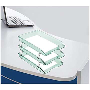 Acrimet Facility 3 Tier Letter Tray, Front Load, Letter Size/A4, Desktop File Organizer, Plastic (Clear Green Color)