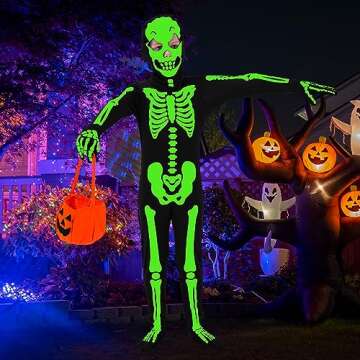 FAYBOX Skeleton Costume Glow in The Dark for Kids Toddler, Halloween Fortnite Onesie for Boy Girls with Pumpkin Candy Bag(3-4)
