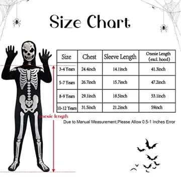 FAYBOX Skeleton Costume Glow in The Dark for Kids Toddler, Halloween Fortnite Onesie for Boy Girls with Pumpkin Candy Bag(3-4)