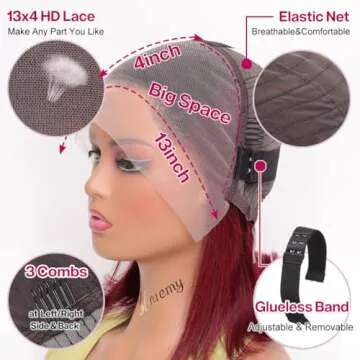 HIRIREMY Ombre 99J Burgundy Lace Front Bob Wigs Human Hair 13x4 HD Lace Frontal Wigs Glueless Short Straight Bob Wigs for Black Women Human Hair Pre Plucked Natural Hairline 1B/99J 12 Inch