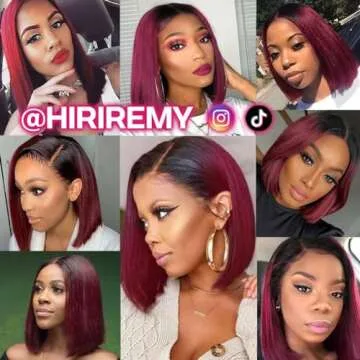 HIRIREMY Ombre 99J Burgundy Lace Front Bob Wigs Human Hair 13x4 HD Lace Frontal Wigs Glueless Short Straight Bob Wigs for Black Women Human Hair Pre Plucked Natural Hairline 1B/99J 12 Inch