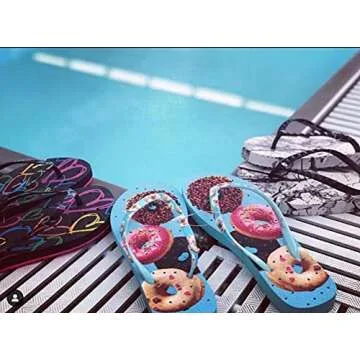 Showaflops Women's Casual Trendy Slip-Resistant Lightweight Soft Durable Multicolor Design Flip-Flops, White Marble, 9-10